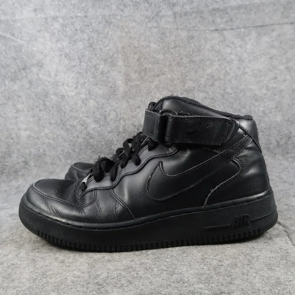 Nike Shoes Mens 8 Air Force 1 Mid Black Sneakers Leather Logo Basketball Casual